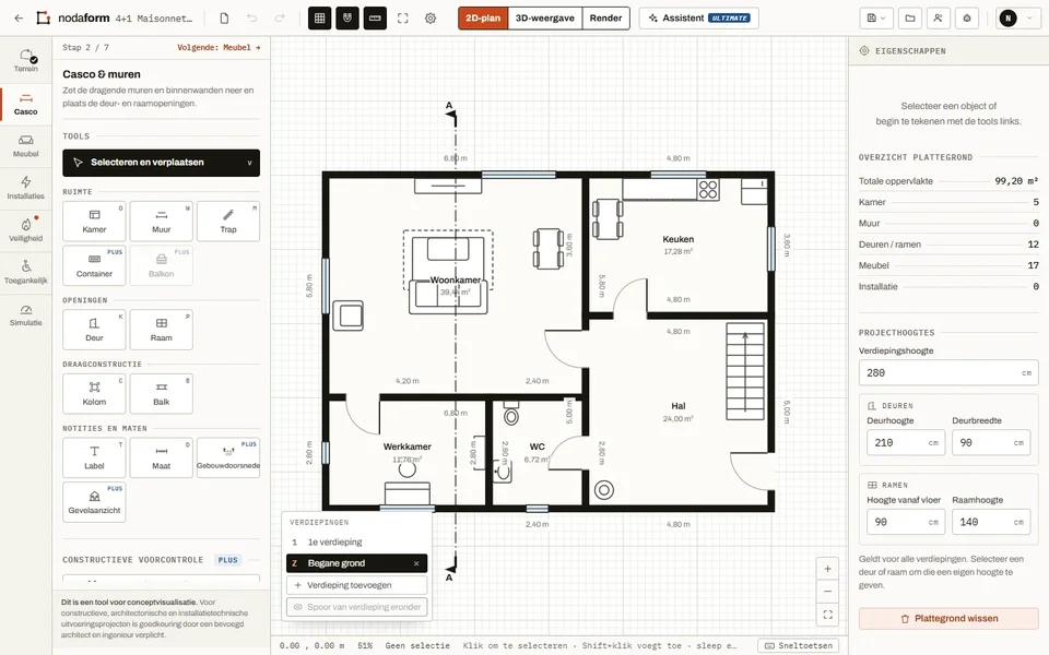 Plattegrond op maat: ruimtenamen, oppervlaktes en maatketens